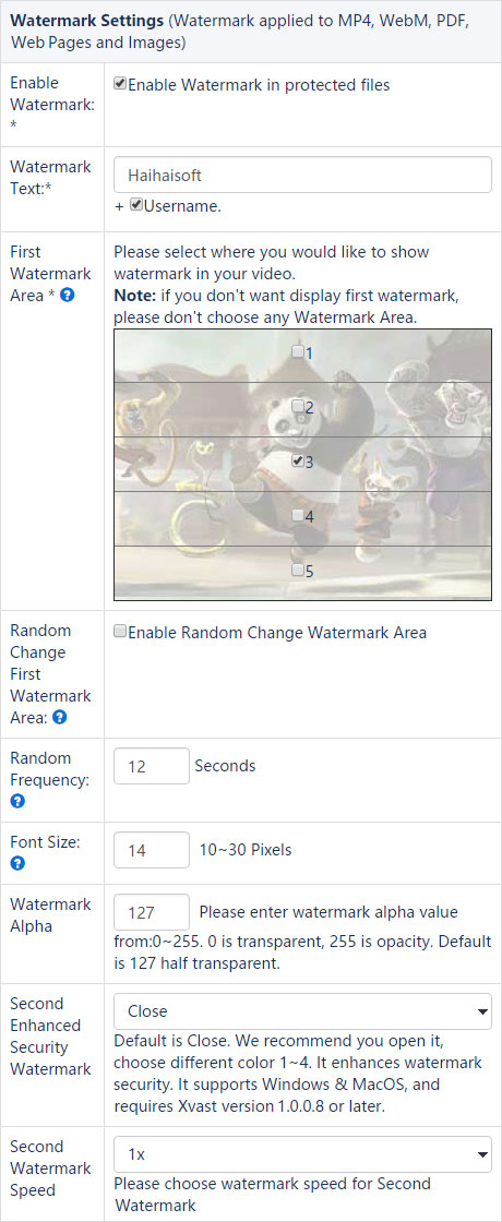 Watermarking Settings