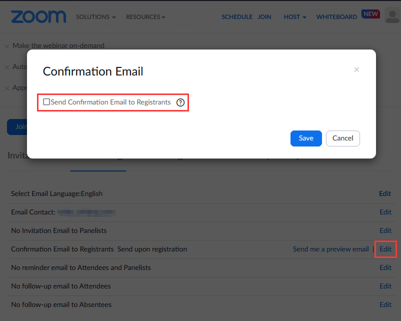 Webinar Settings NoEmail