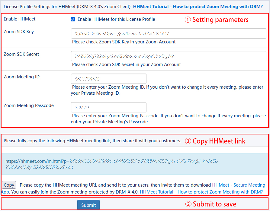 HHMee License profile settings