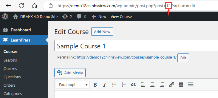 Add LearnPress Course ID