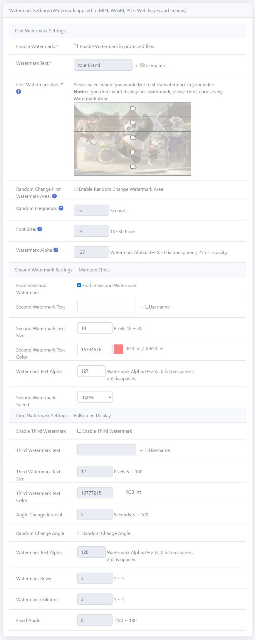 Watermark Settings